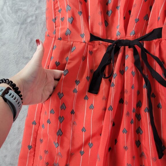 BeBop Womens L Coral Floral Border Print Dress Tie Waist‎ Boho Spring Summer - Picture 3 of 11